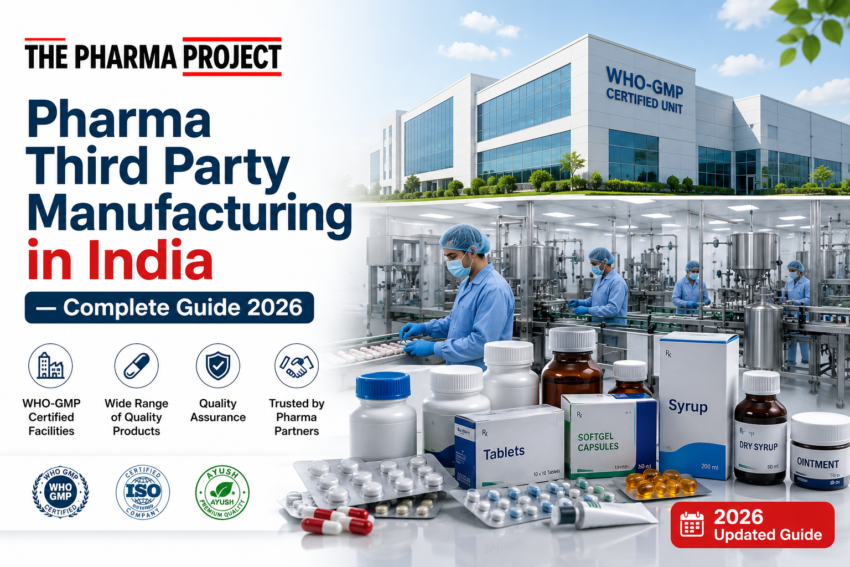 Pharma third party manufacturing in India facility and medicine production line in 2026